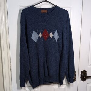 Woolmark Lambswool Blue Argyle Sweater Men's Large